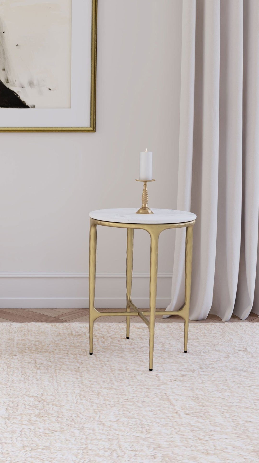 Baldwin Round Marble Top Side Table White and Gold - What&