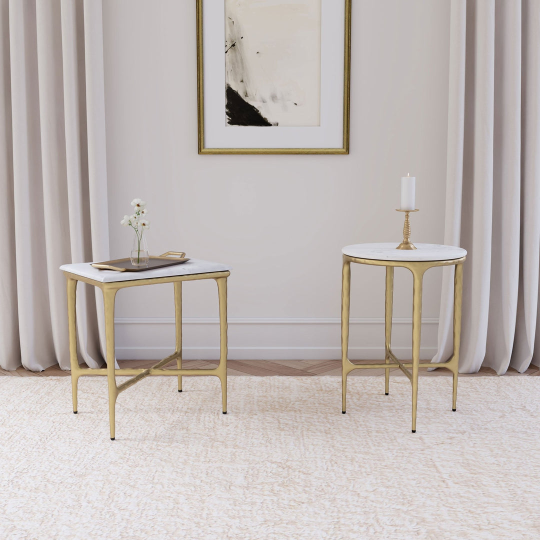 Baldwin Round Marble Top Side Table White and Gold - What&