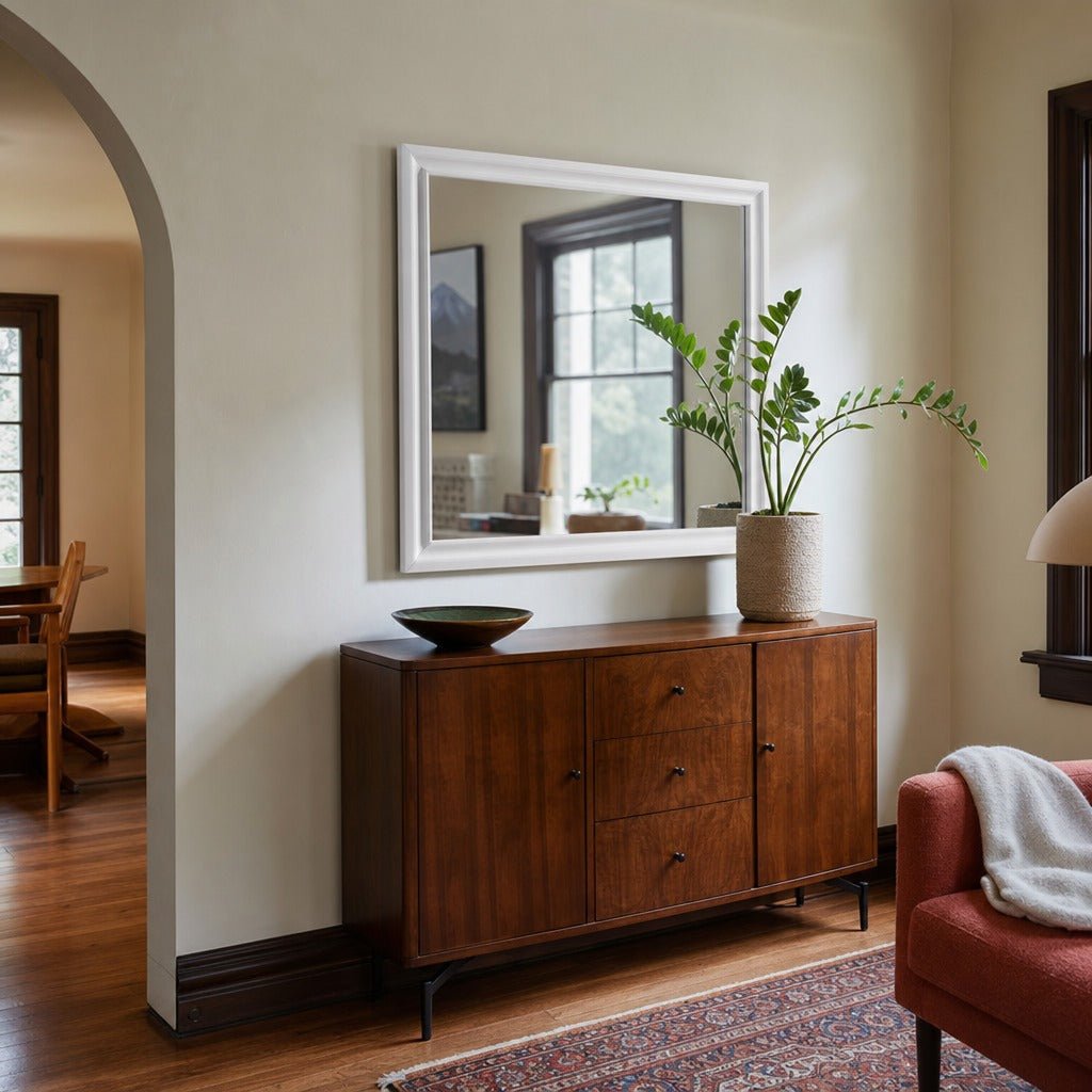 Barzini Dresser Mirror White styled in Portland Laurelhurst Tudor cottage living room - What&