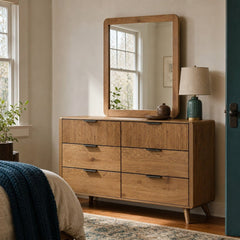 Bennett 6 Drawer Bedroom Dresser And Mirror Set Light Oak styled in Portland Ladd&