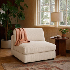 Blaine Upholstered Armless Chair Sand styled in Portland 1960s Garden Home ranch living room - What&