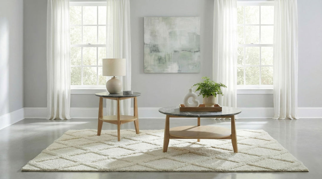 Bradley 2-Piece Round SmartTop Coffee Table Set Grey and Natural - What's New Furniture Portland