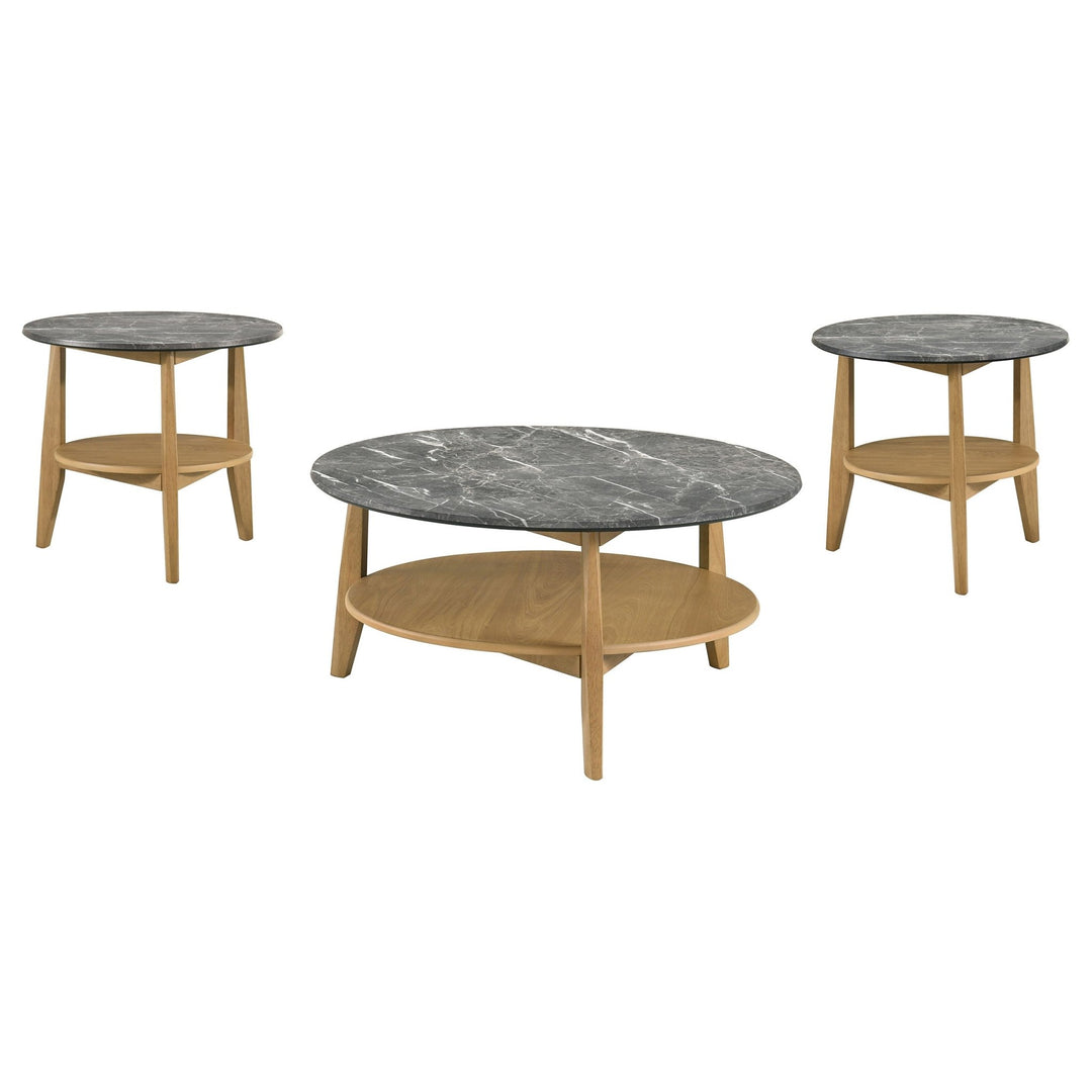 Bradley 3-Piece Round SmartTop Coffee Table Set Grey and Natural - What&