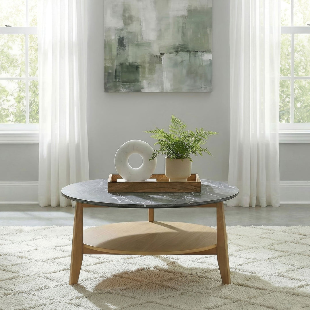Bradley Round SmartTop Cocktail Coffee Table Grey and Natural - What&