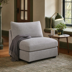 Cambria Upholstered Armless Chair Grey styled in Portland Sellwood cottage living room - What&
