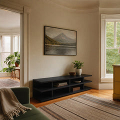Cartmill 78 Inch 2 Tier Tv Stand Media Console Black styled in Portland NW 23rd Victoriwith a bay window living room - What&