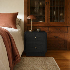 Cavelle 2 Drawer Nightstand Bedside Table Black styled in Portland Laurelhurst Tudor cottage living room - What&