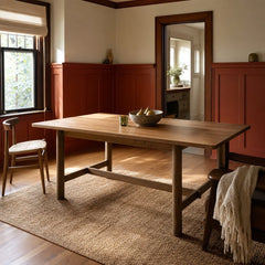 Crestmore 71 Inch Rectangular Wood Dining Table Walnut styled in Portland Laurelhurst Tudor cottage living room - What&