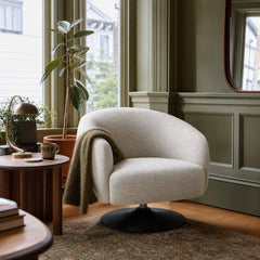 Dave Upholstered Barrel Back Swivel Club Chair Beige styled in Portland NW 23rd Victoriwith a bay window living room - What&