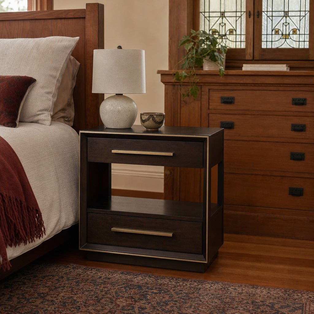 Durango 2 Drawer Nightstand Smoked Peppercorn styled in Portland Ladd&