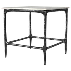 Ebby Square Genuine Marble Top Metal End Table White - What&