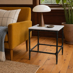 Ebby Square Genuine Marble Top Metal End Table White styled in Portland Hawthorne Craftsmbungalow living room - What&