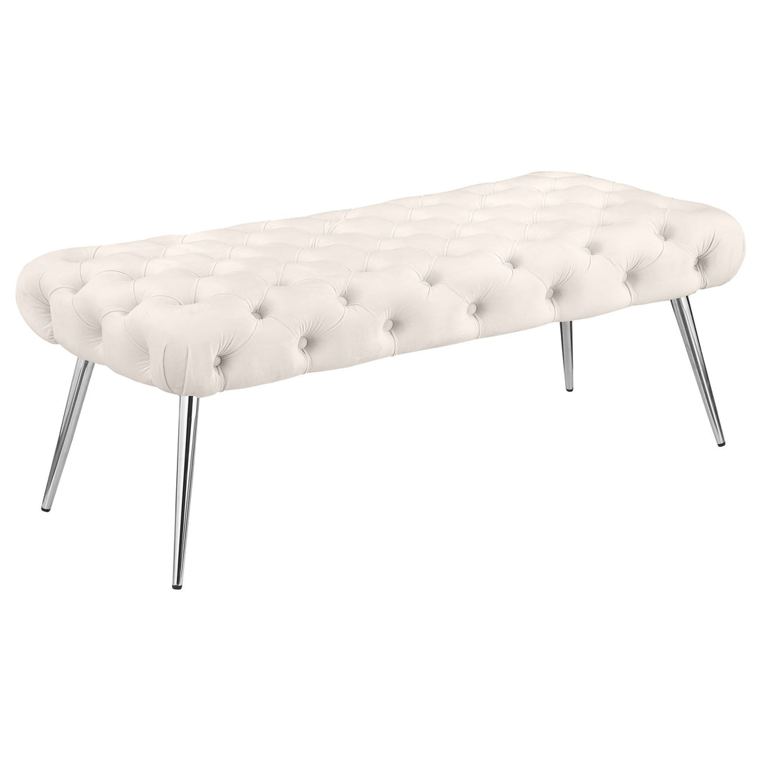 Ella Upholstered Tufted Bench Stainless Steel Legs Ivory - What's New Furniture Portland