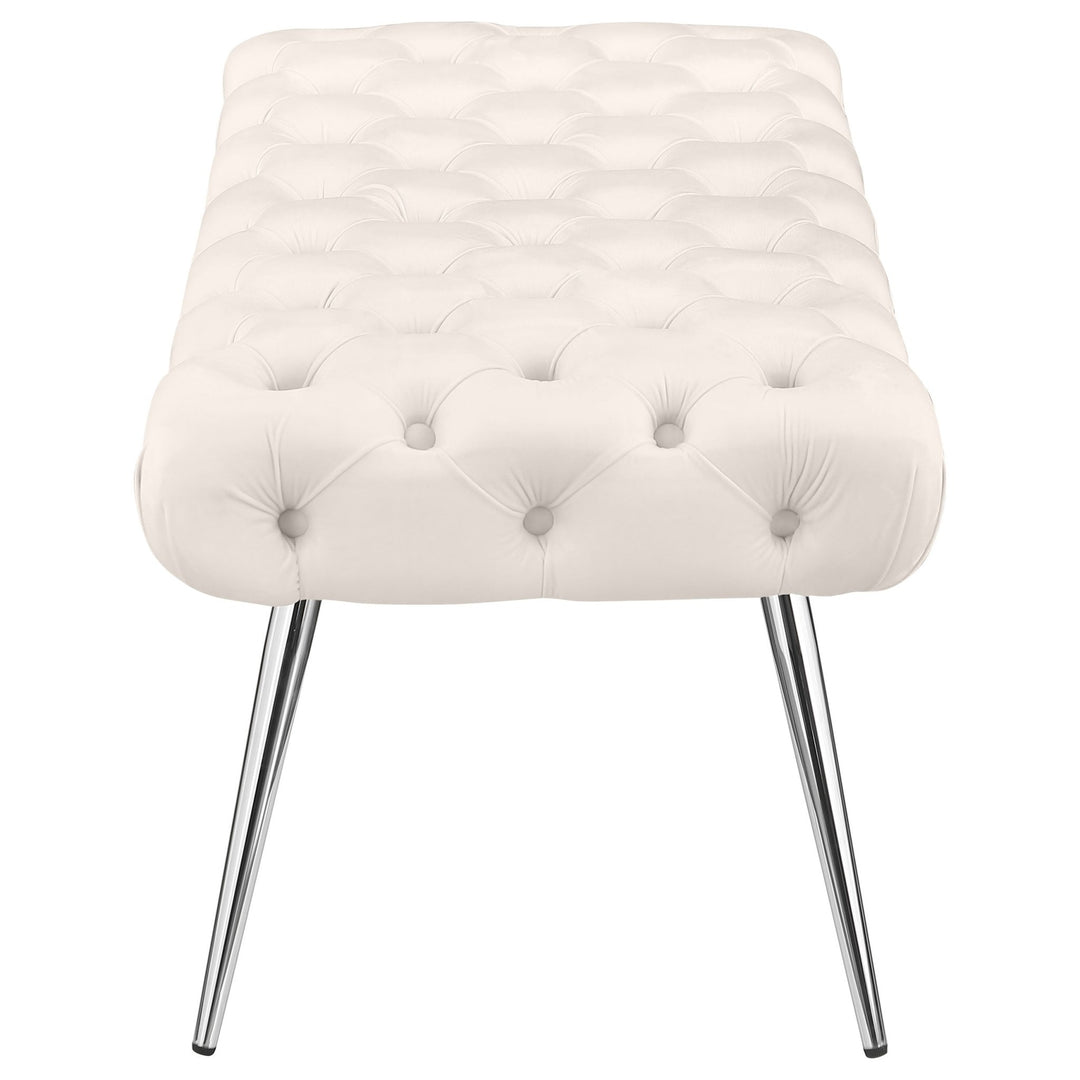 Ella Upholstered Tufted Bench Stainless Steel Legs Ivory - What&