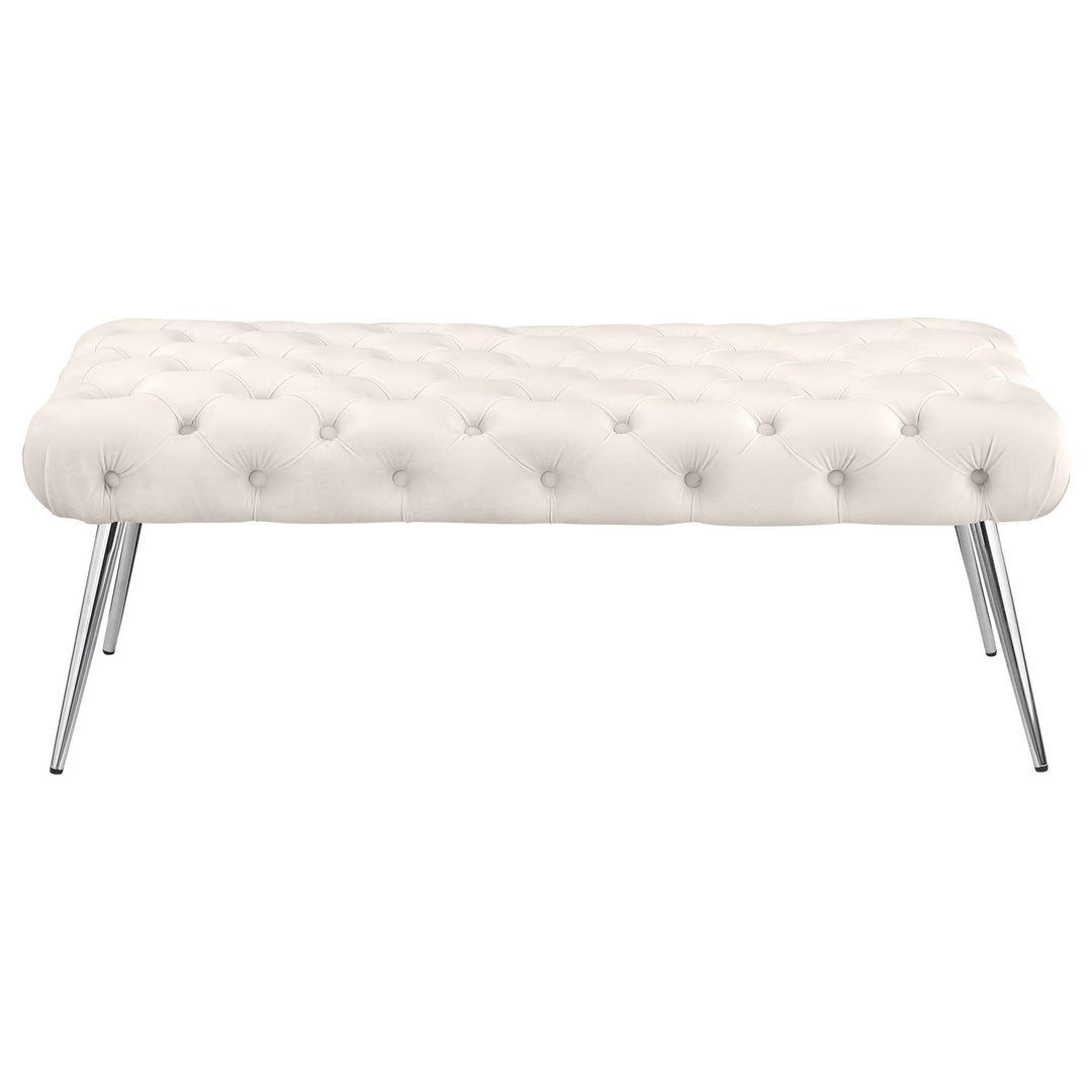 Ella Upholstered Tufted Bench Stainless Steel Legs Ivory - What&