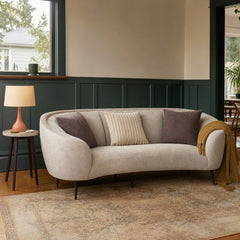 Ellorie Upholstered Channel Back Curved Sofa Beige styled in Portland Hawthorne Craftsmbungalow living room - What&