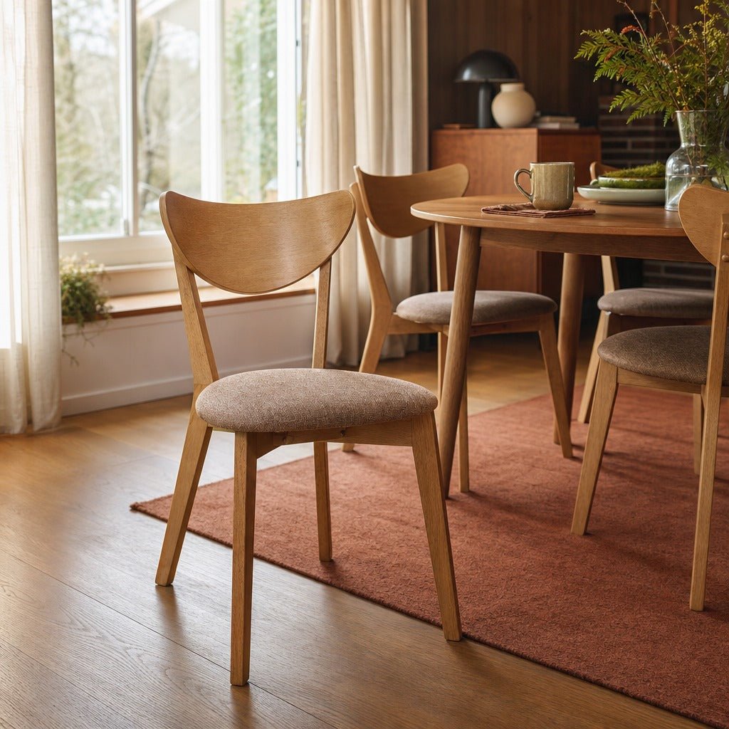Elowen Wood Dining Side Chair Light Walnut Set Of 2 styled in Portland 1960s Garden Home ranch living room - What&