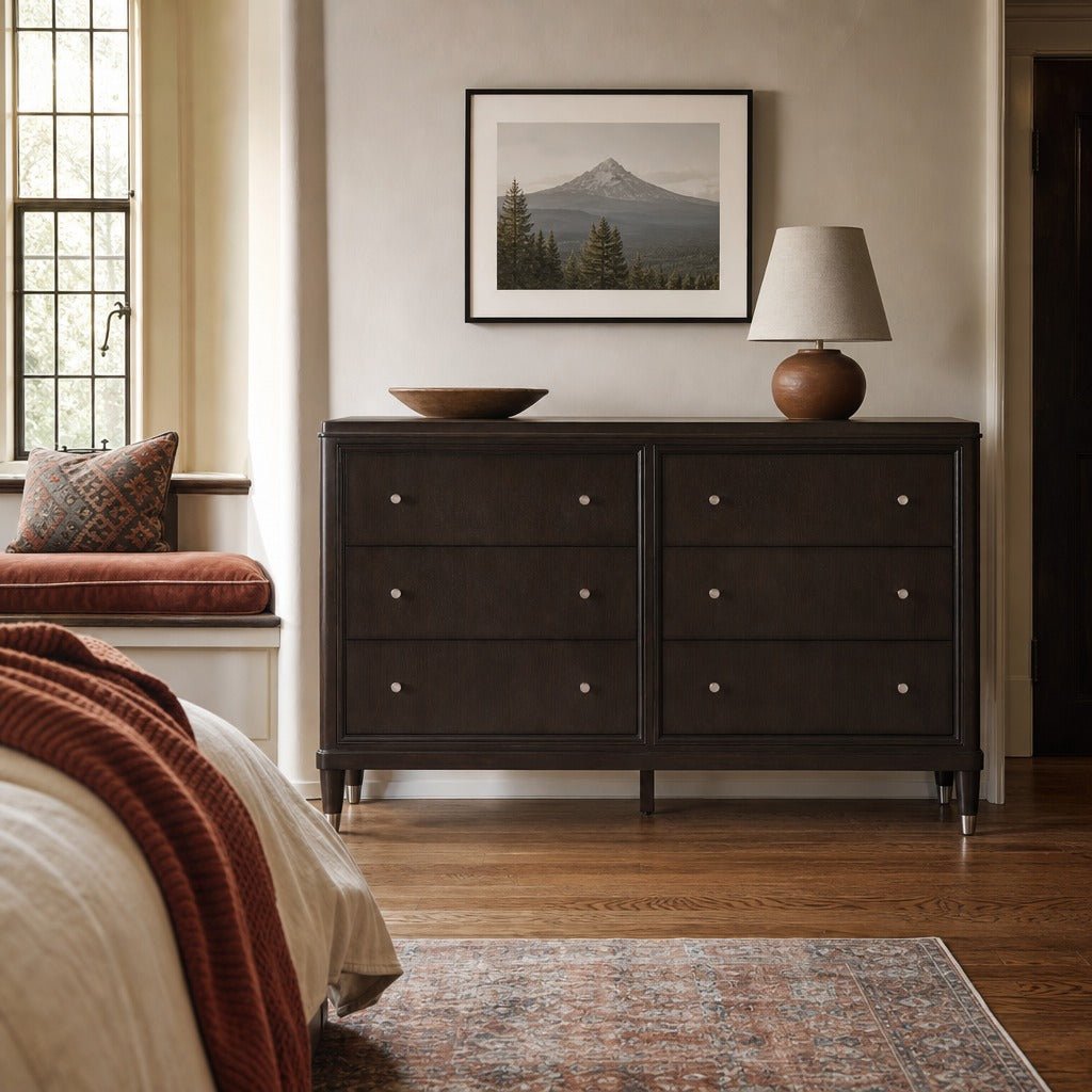 Emberlyn 6 Drawer Dresser Brown styled in Portland Laurelhurst Tudor cottage living room - What&