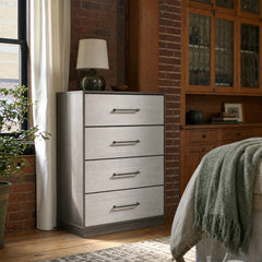 Fenwick 4 Drawer Chest Of Drawers Grey Oak styled in Portland converted warehouse flat with warm exposed brick and fir timber beams (no steel, no concrete) living room - What&