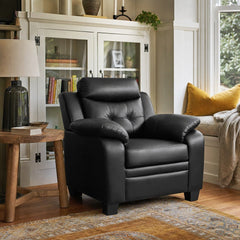 Finley Upholstered Padded Arm Tufted Accent Chair Black styled in Portland Irvington foursquare with original built-ins living room - What&