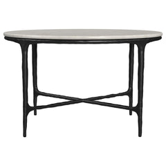 Hermas Round Genuine Marble Top Metal Coffee Table White - What&