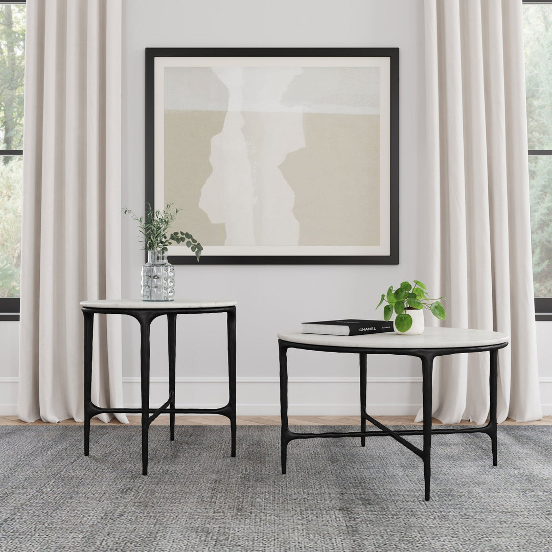 Hermas Round Genuine Marble Top Metal Coffee Table White - What&