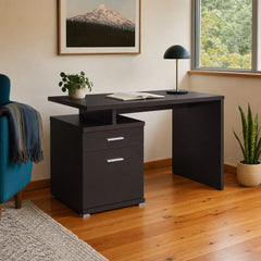 Irving 47 Inch 2 Drawer Office Computer Desk Cappuccino styled in Portland Mt. Tabor mid-century daylight ranch living room - What&