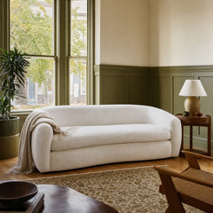 Isabella Faux Sheepskin Upholstered Sofa Natural styled in Portland NW 23rd Victoriwith a bay window living room - What&