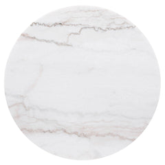 Jason end table round white marble top with soft gray veining, overhead view