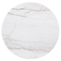 Jason end table round white marble top with soft gray veining, overhead view