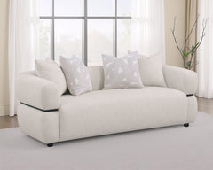 Jeanette 84-inch Fabric Upholstered Round Arm Sofa Beige - What&