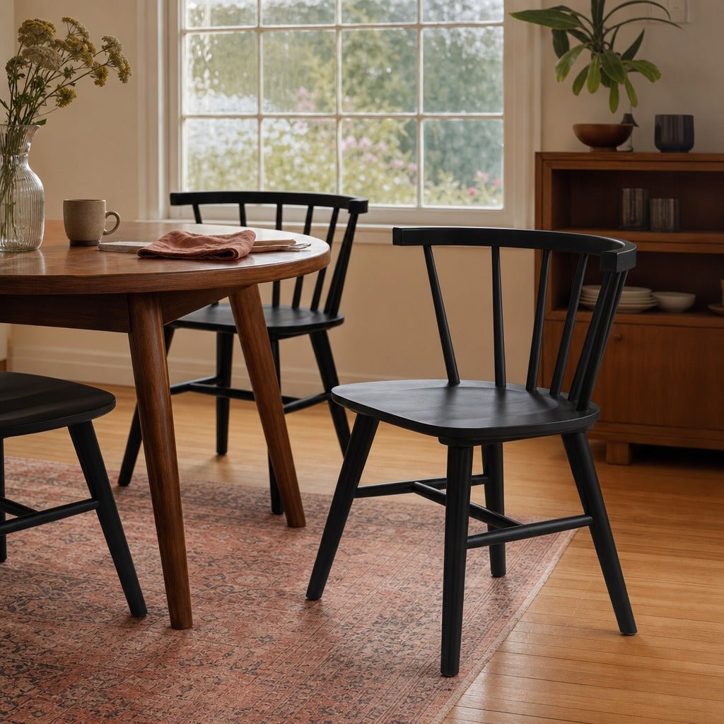 Jeffries Windsor Wood Dining Side Chair Black Set Of 2 styled in Portland 1960s Garden Home ranch living room - What&