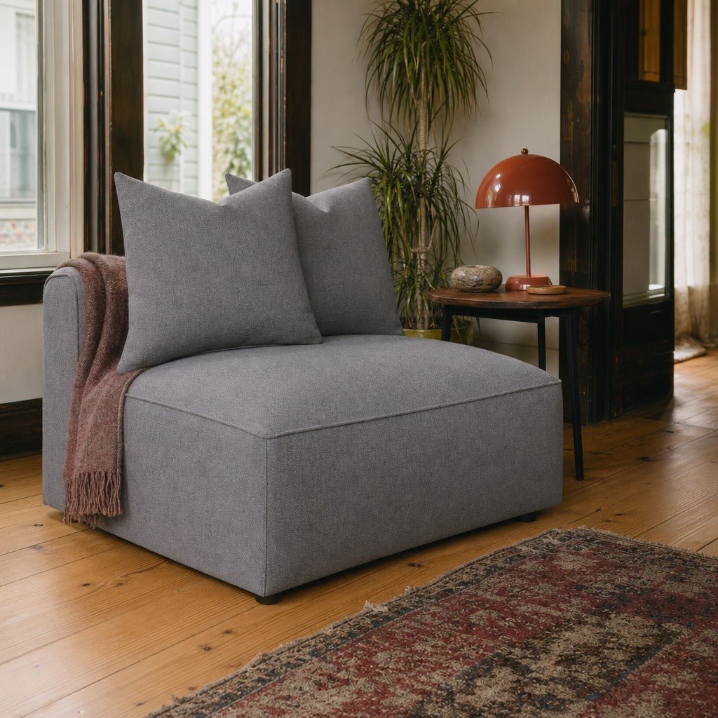 Jennifer Upholstered Armless Chair Grey styled in Portland AlbertArts foursquare living room - What&