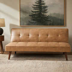 Jenson Tufted Convertible Sofa Bed styled in a bright mid-century modern Portland guest room - Whats New Furniture