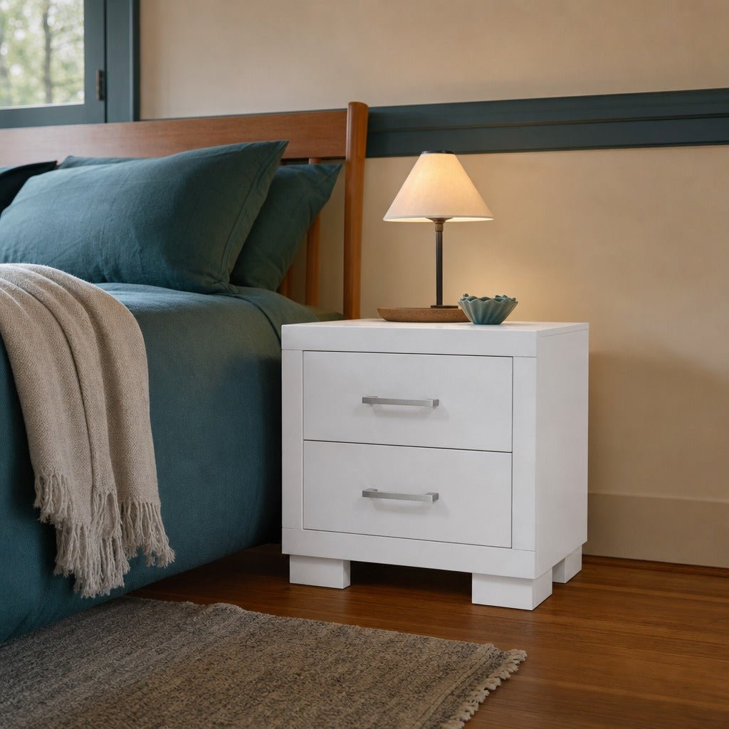 Jessica 2 Drawer Nightstand Snow White styled in Portland Ladd&