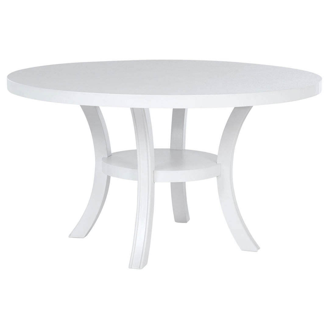 Judd 54-inch Round Dining Wood Table with Shelf Pearl White - What's New Furniture Portland