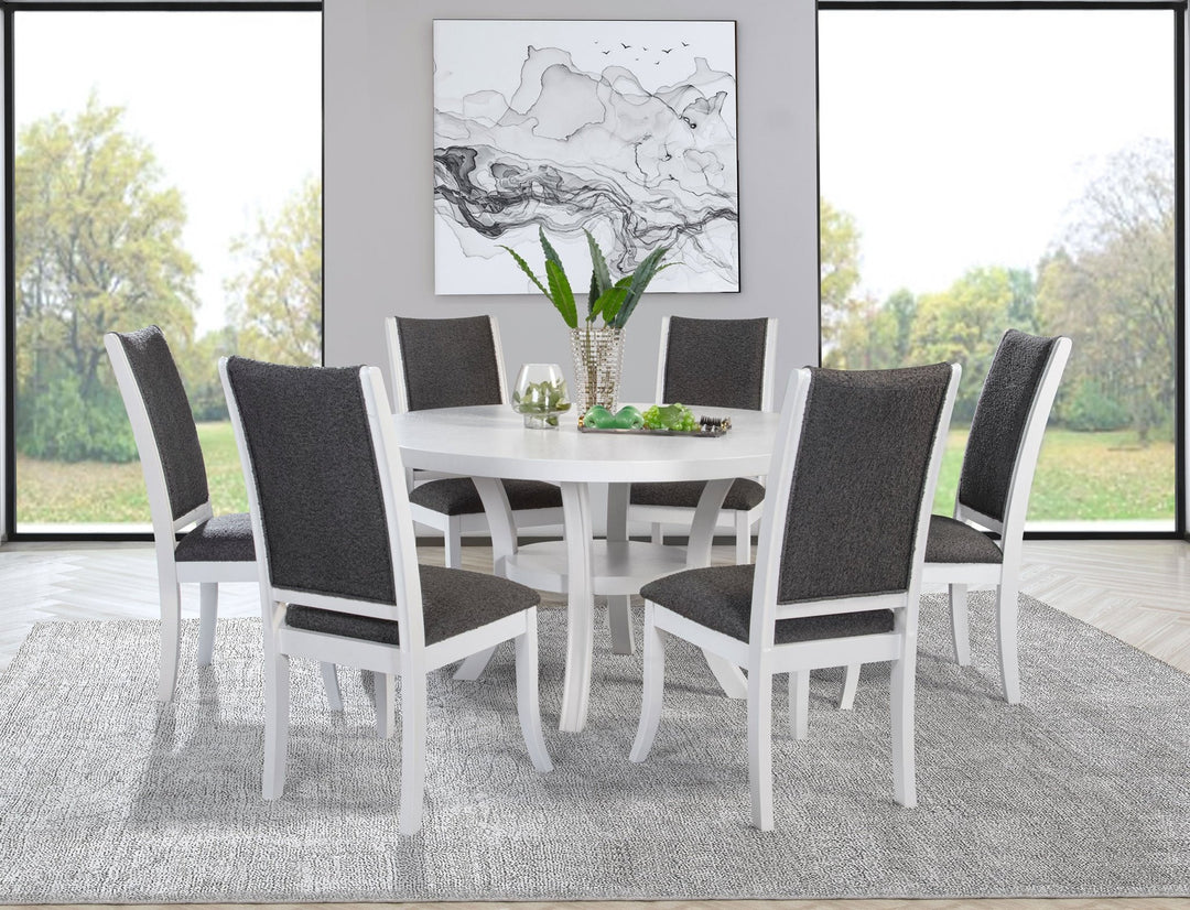 Judd 54-inch Round Dining Wood Table with Shelf Pearl White - What&