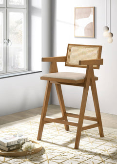 Kane Woven Rattan Wood Bar Chair Light Walnut (Set of 2) - What&