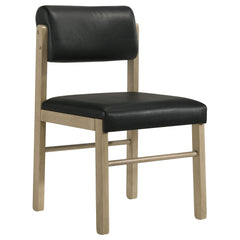 Kehoe Upholstered Dining Side Chair Black and Natural Oak studio front - What&