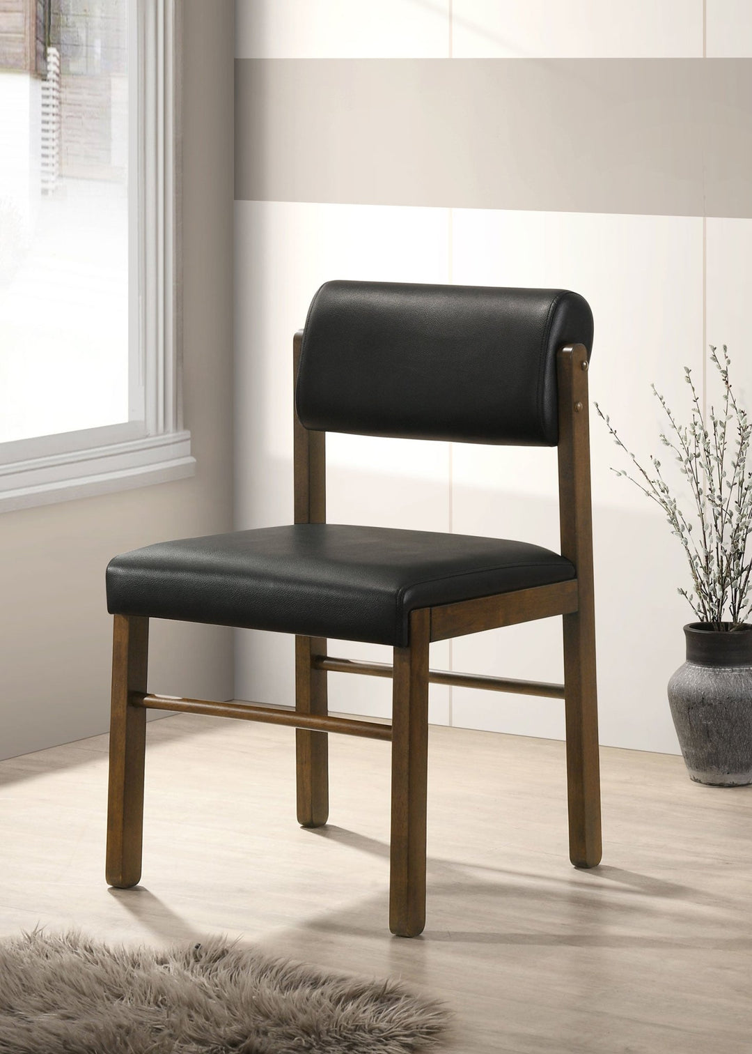 Kehoe Upholstered Dining Side Chair Black and Walnut (Set of 2) - What&