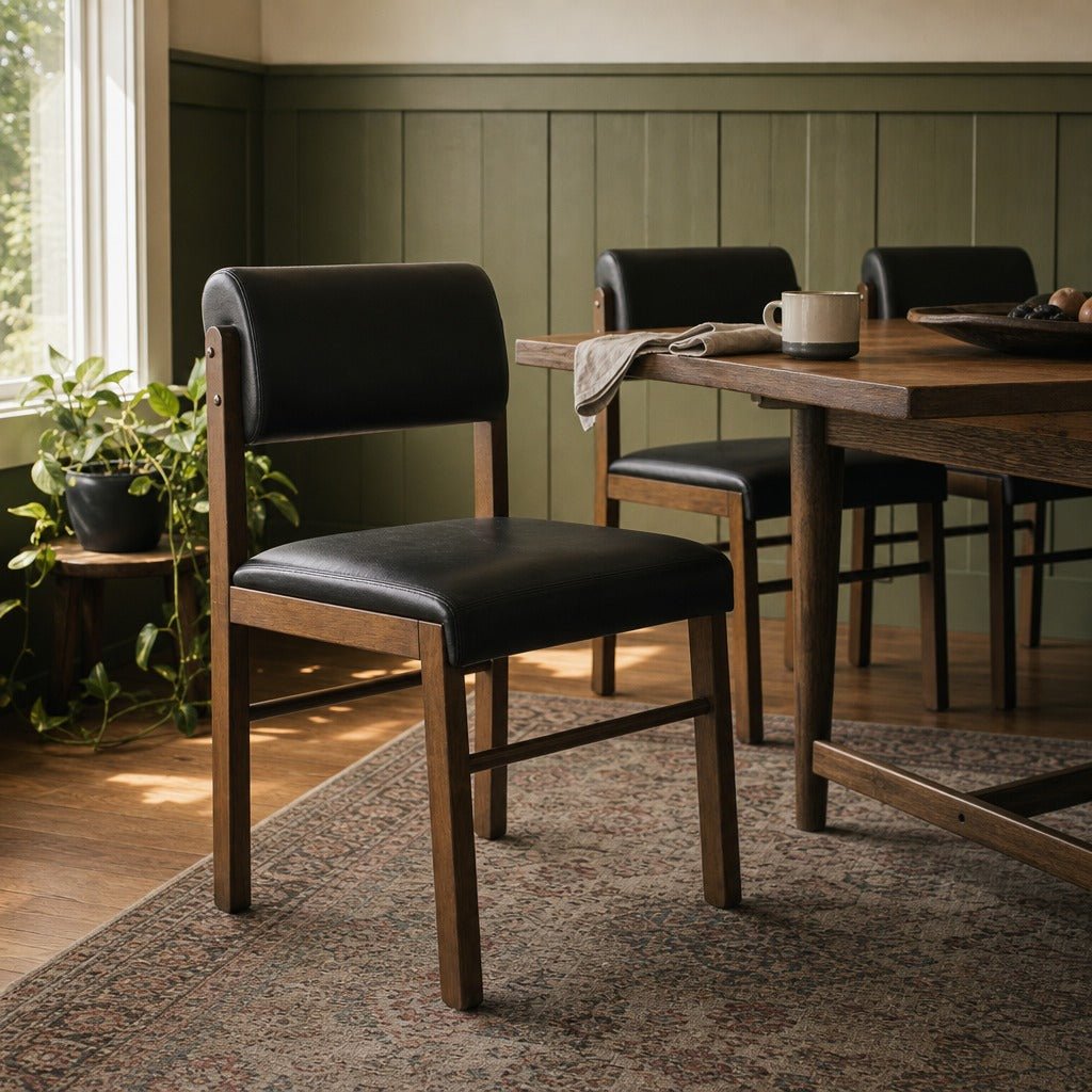 Kehoe Upholstered Dining Side Chair Black And Walnut Set Of 2 styled in Portland Sellwood cottage living room - What&