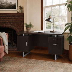 Lawtey 60 Inch 2 Drawer Office Computer Desk Cappuccino styled in Portland Laurelhurst Tudor cottage living room - What&