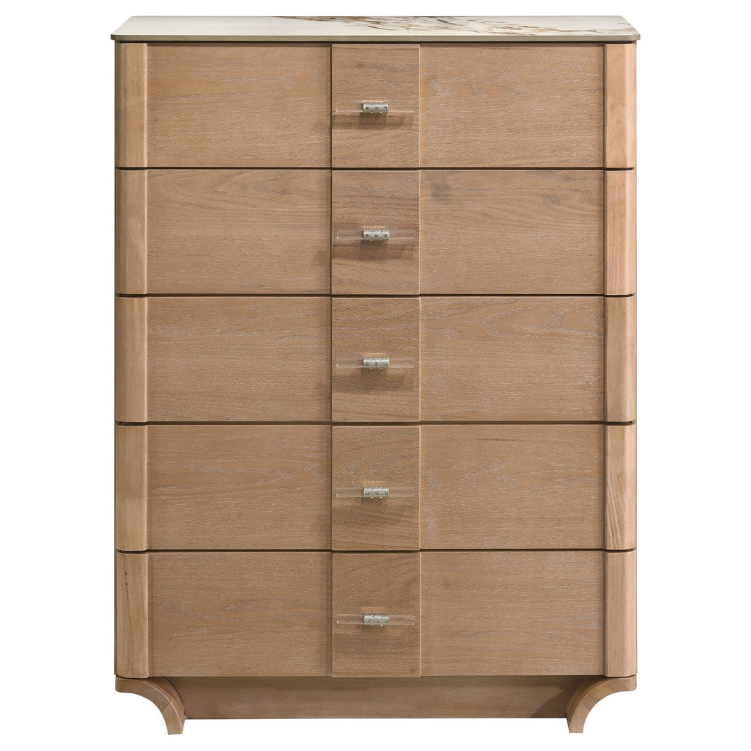 Leanne 5-drawer Sinter Stone Top Chest of Drawers Light Oak - What&