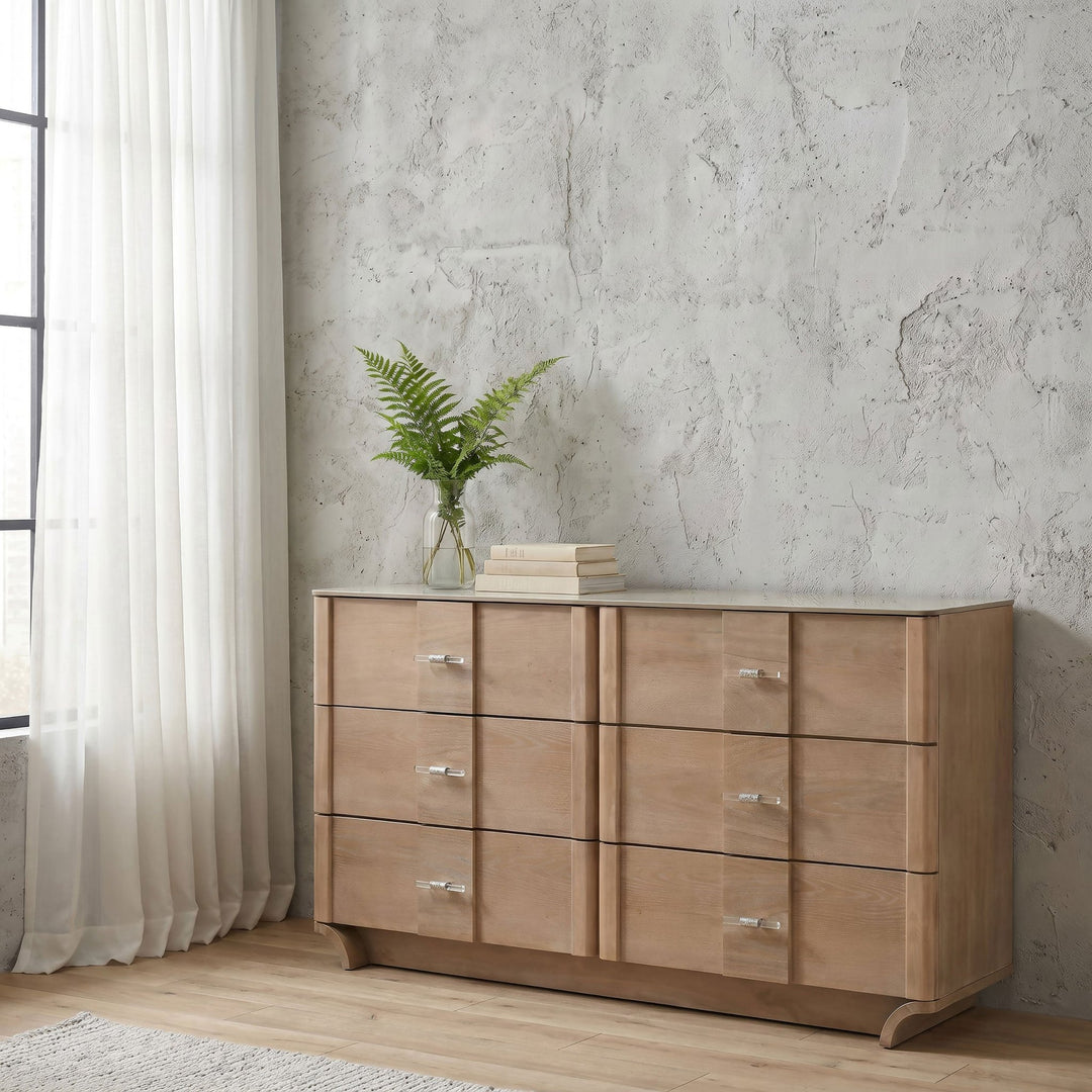 Leanne 6-drawer Sinter Stone Top Dresser Cabinet Light Oak - What&