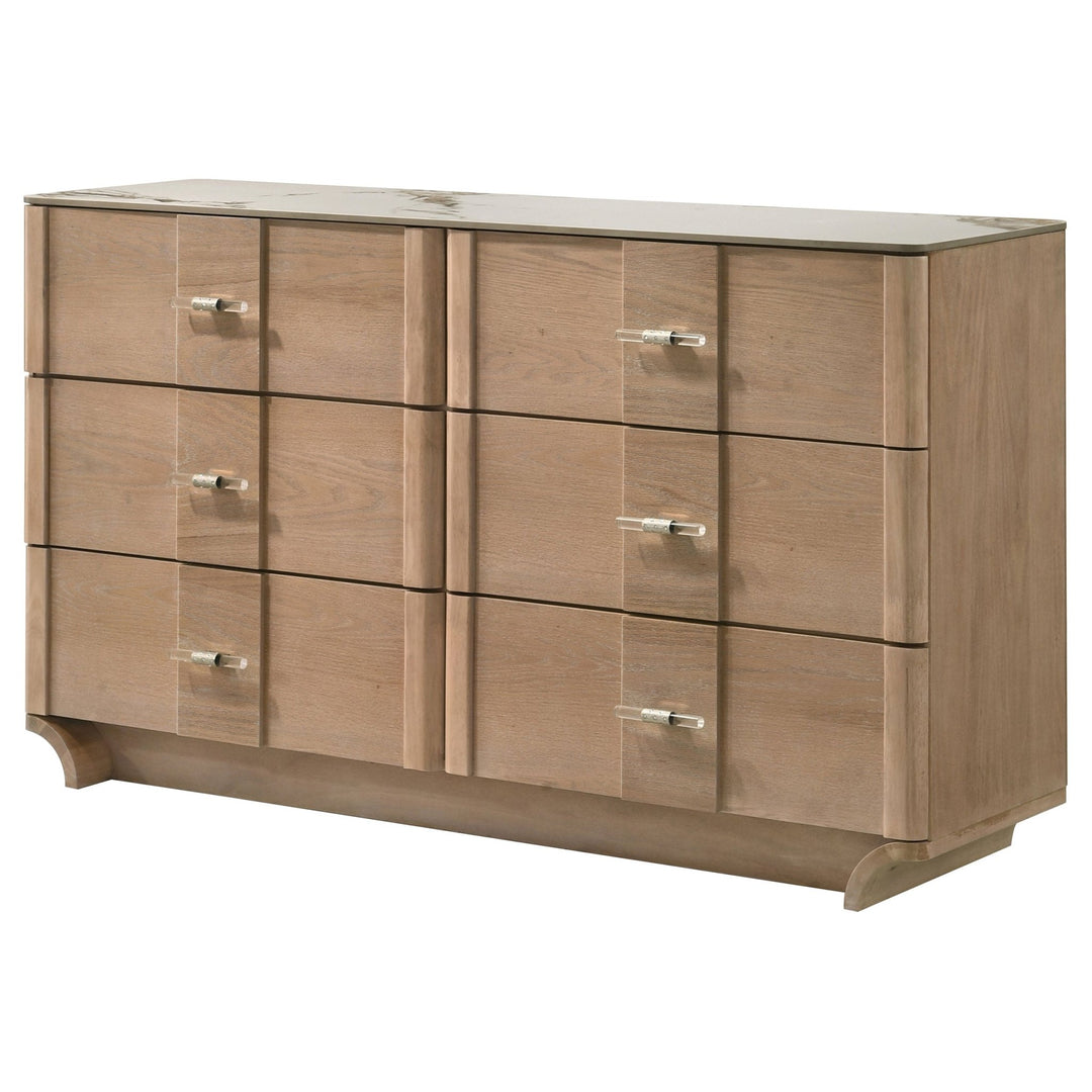 Leanne 6-drawer Sinter Stone Top Dresser Cabinet Light Oak - What&