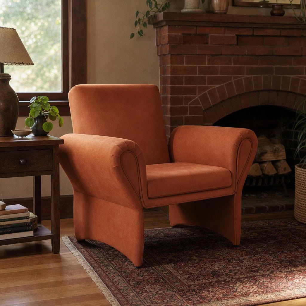 Liana Upholstered Roll Arm Accent Armchair Rust Orange styled in Portland Ladd&