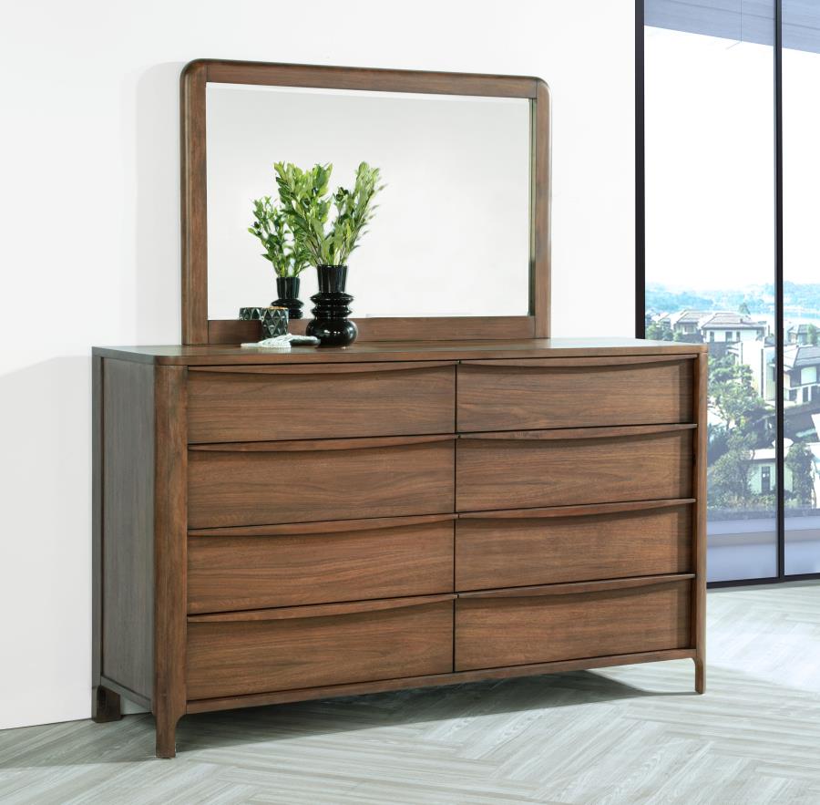 Maderia 8-drawer Dresser and Mirror Walnut - What's New Furniture - Portland, Oregon