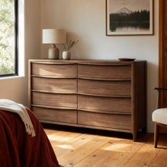 Maderia 8 Drawer Dresser Cabinet Walnut styled in Portland Mt. Tabor mid-century daylight ranch living room - What&