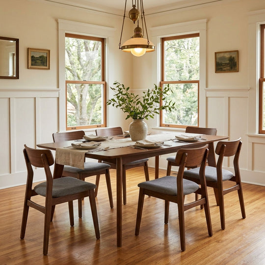 Malone Large Dining Table in Walnut with Malone chairs in Portland craftsman dining room - Whats New Furniture