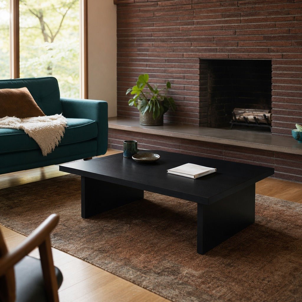 Max 2 Piece Rectangular Coffee And End Table Set Black styled in Portland Mt. Tabor mid-century daylight ranch living room - What&